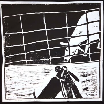 Archer B. - "The Meeting", relief Printmaking Final Projects