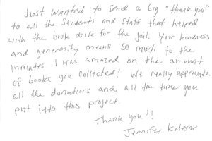 RC Jail Book Drive Thank You Note 2022 RC Jail Book Drive