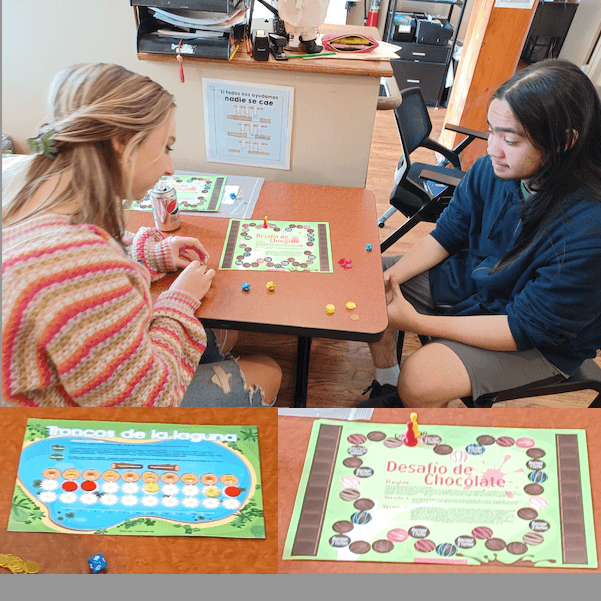 Students playing Spanish board games