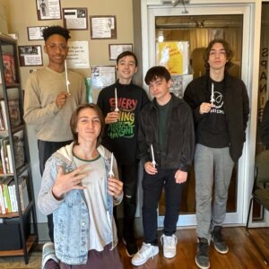 Students holding their straw-rockets