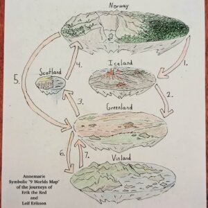 Annemarie B. - Symbolic 9 Worlds Map of the journeys of Erik the Red and Leif Erikson Annemarie B. - Symbolic 9 Worlds Map of the journeys of Erik the Red and Leif Erikson